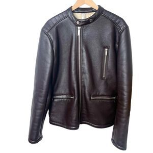 Zara Man Vegan Leather Shearling Lined Biker Jacket Zip Up Brown Size XL